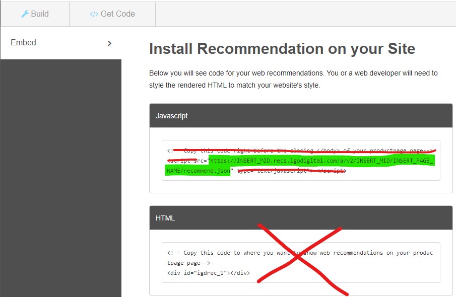 Bad embed code for JSON approach