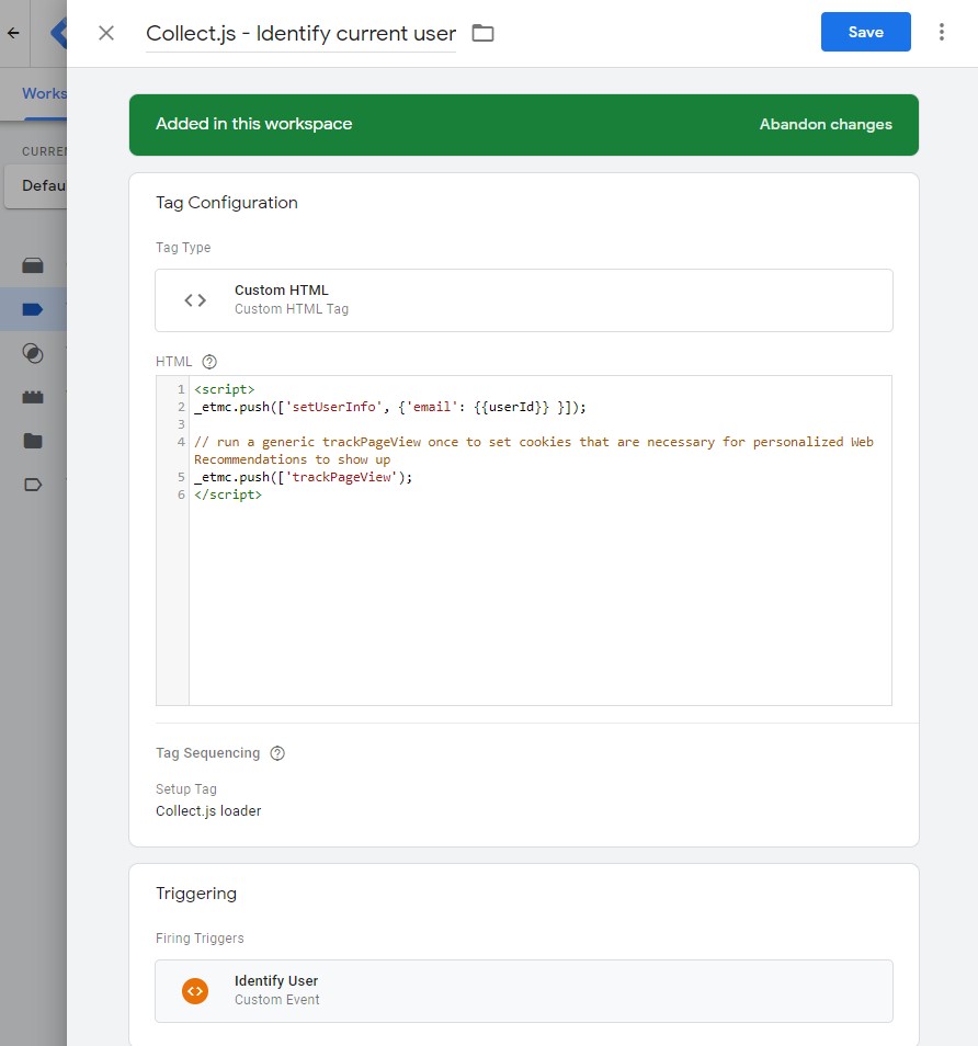 GTM "Identify user" Tag